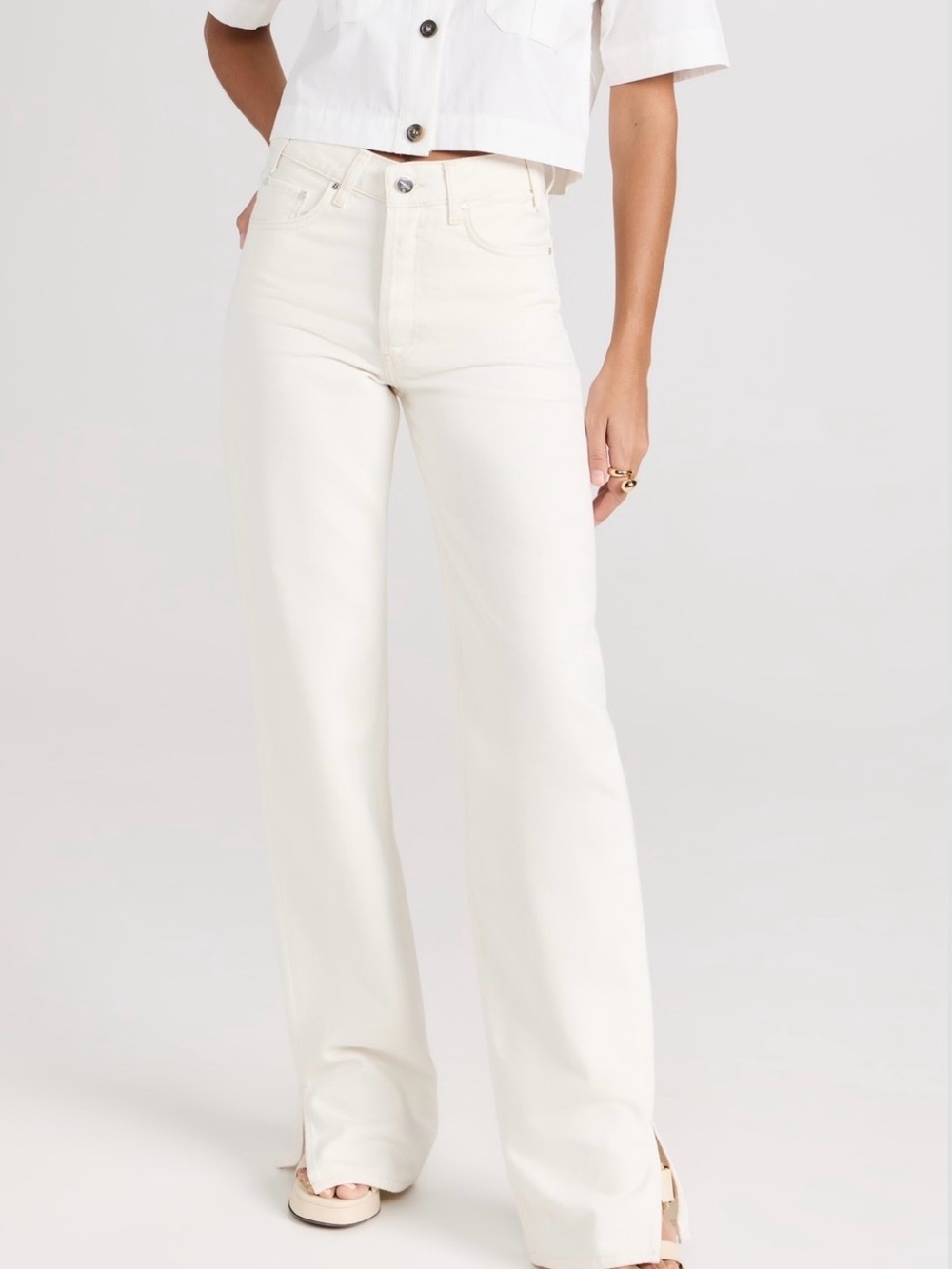 Anine Bing  Roy ivory  Split and raw Hem Jeans size 28 . Perfect summer jeans. - Picture 4 of 14